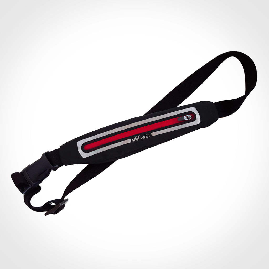 RIÑONERA SLIM / NEGRA CON CIERRE ROJO