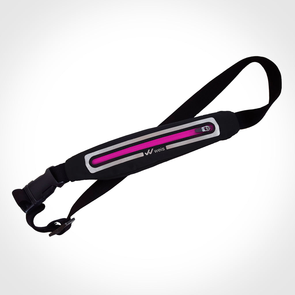 RIÑONERA SLIM / NEGRA CON CIERRE ROSA