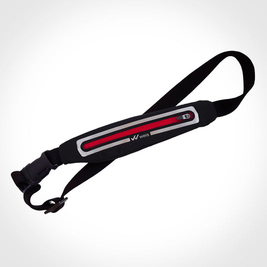 RIÑONERA SLIM / NEGRA CON CIERRE ROJO
